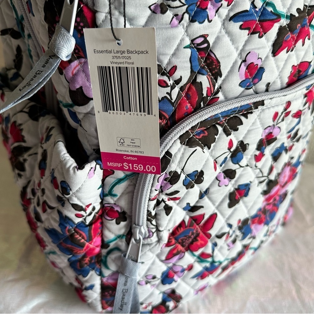 Set Vera Bradley Essential Large Backpack  Vineyard Floral + Zip ID & Lanyard - Picture 4 of 16